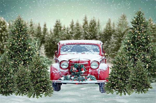 Kate Christmas Tree Snow Winter Car Backdrop for Photography - Kate Backdrop