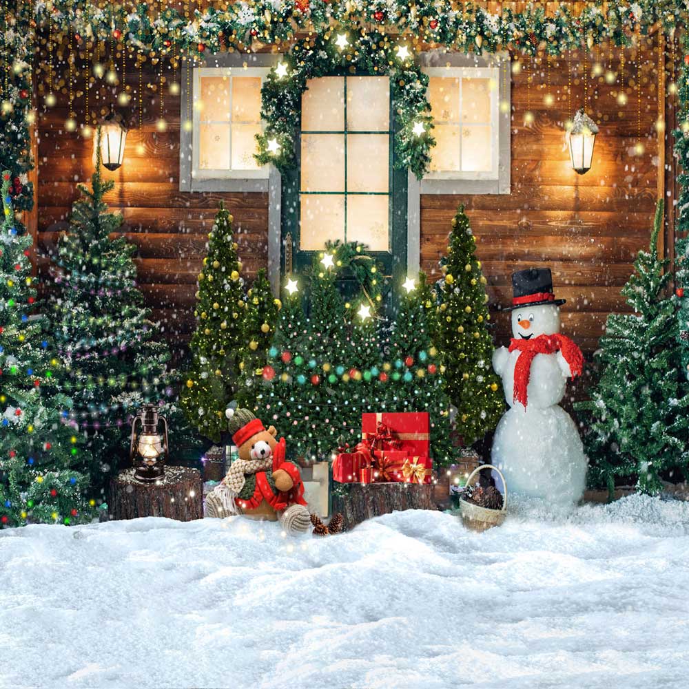 Kate Christmas Wood House Winter Snowman Backdrop for Photography - Kate Backdrop