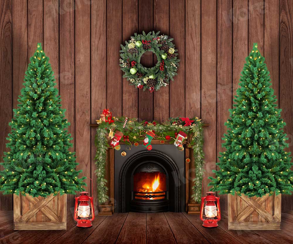 Kate Christmas Fireplace Wood Winter Backdrop for Photography - Kate Backdrop