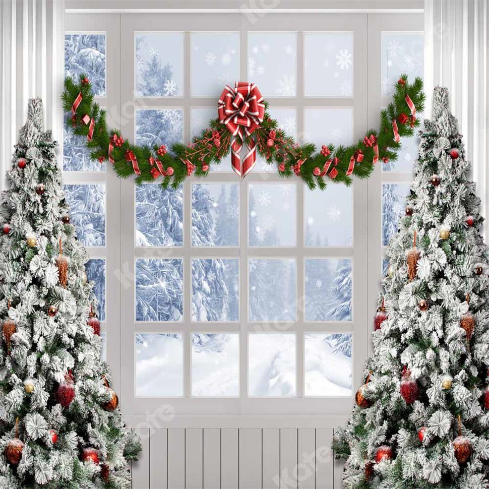 Kate Christmas Tree Winter White Window Backdrop Designed by Chain Photography - Kate Backdrop