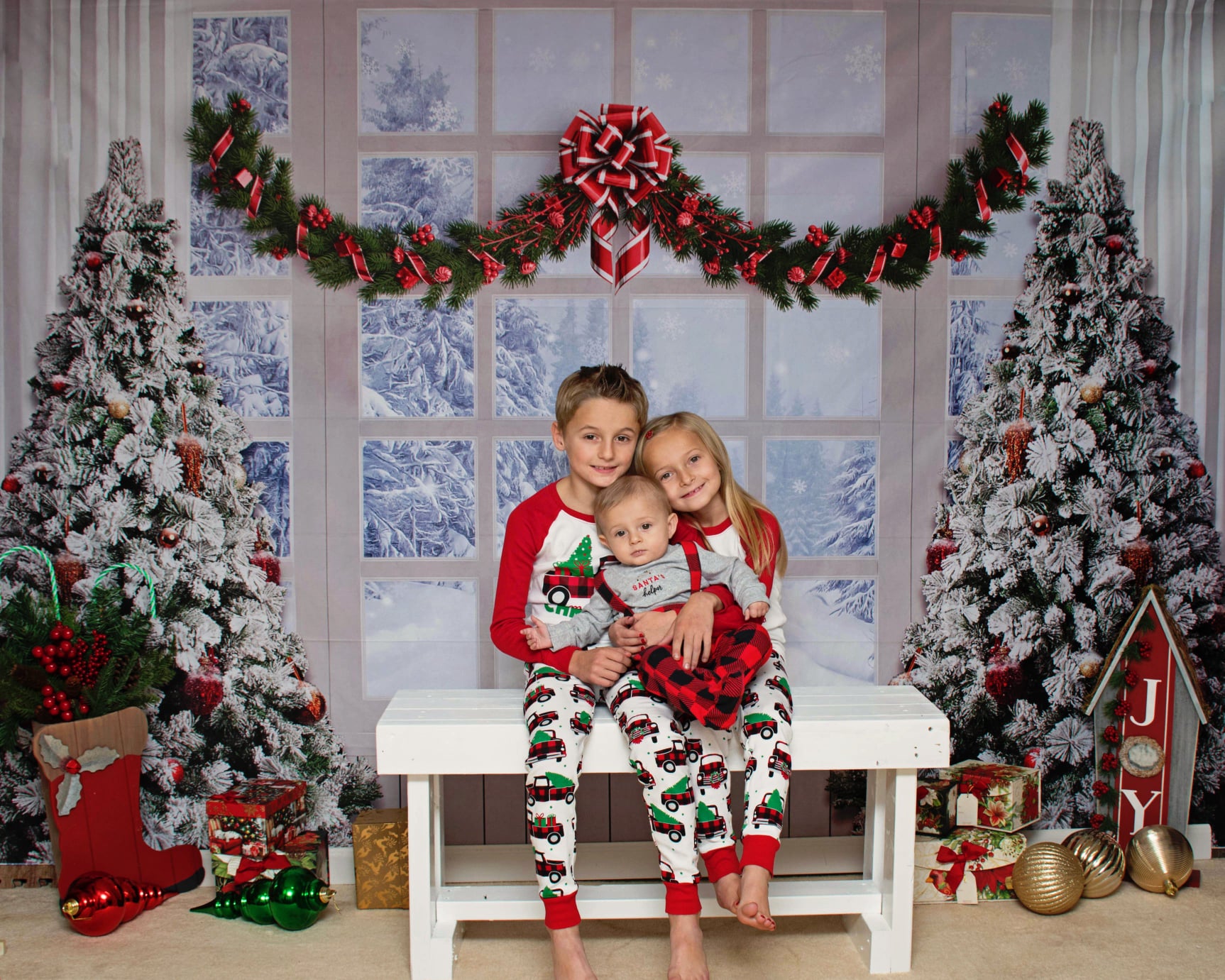 Kate Christmas Tree Winter White Window Backdrop Designed by Chain Photography - Kate Backdrop