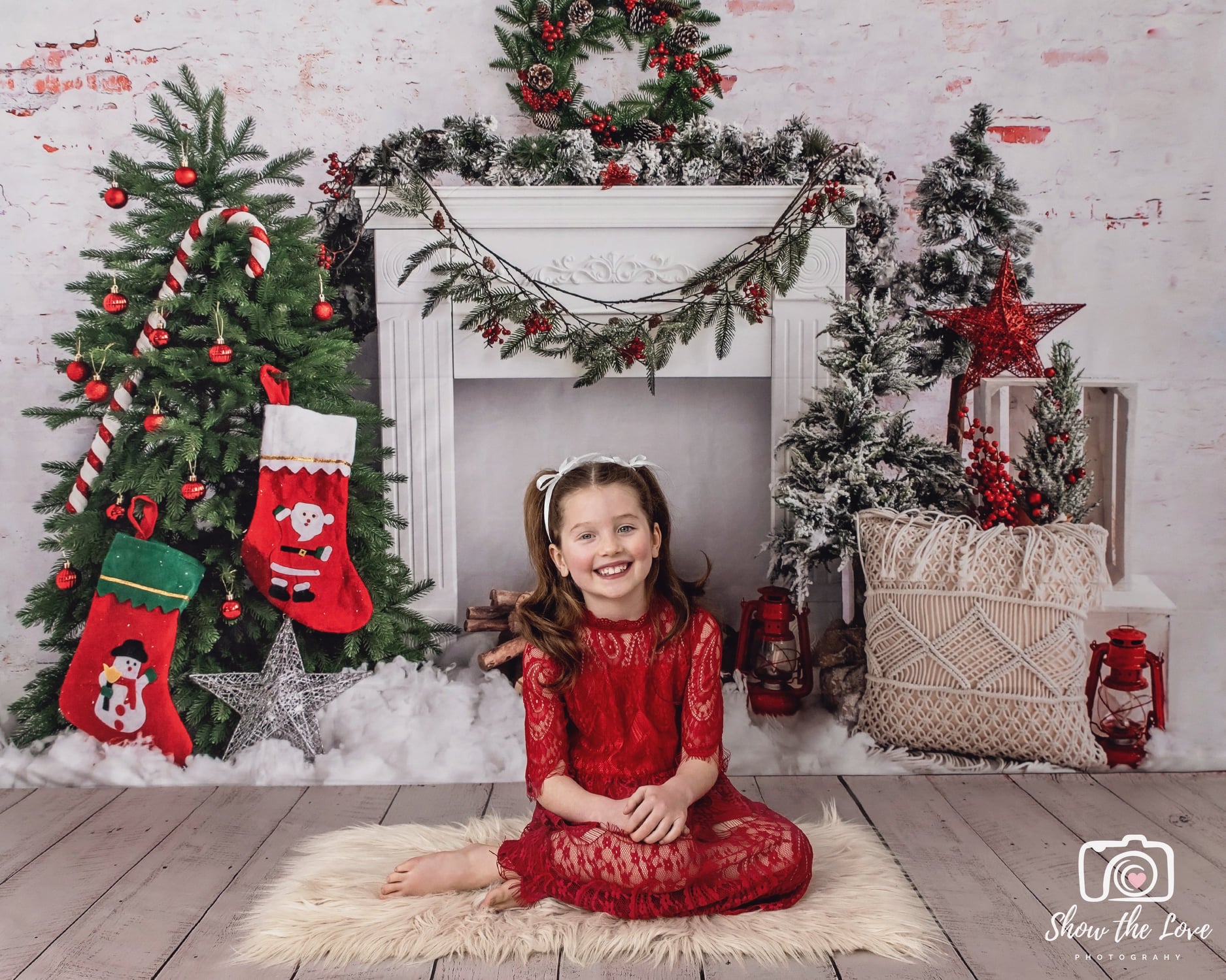 Kate Christmas Tree Brick Fireplace Backdrop Designed by Emetselch - Kate Backdrop