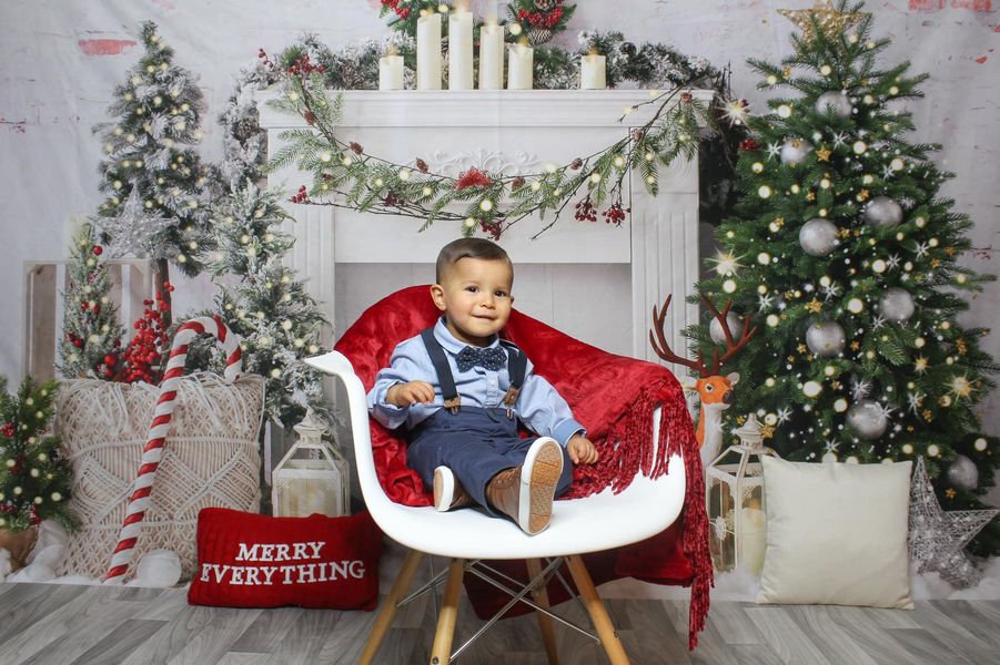 Christmas Tree Elk Brick Fireplace Backdrop