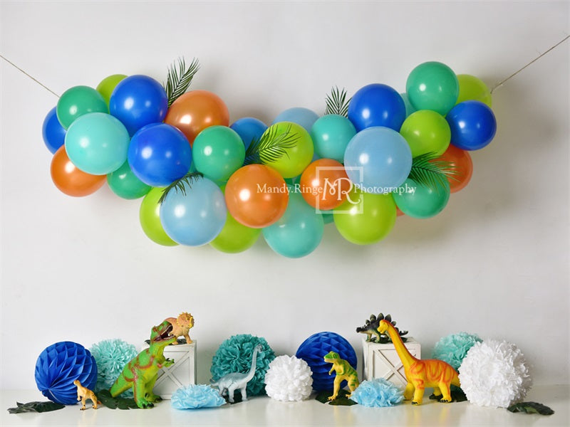 Kate Dinosaur Birthday with Balloons Backdrop for Photography Designed By Mandy Ringe Photography - Kate Backdrop