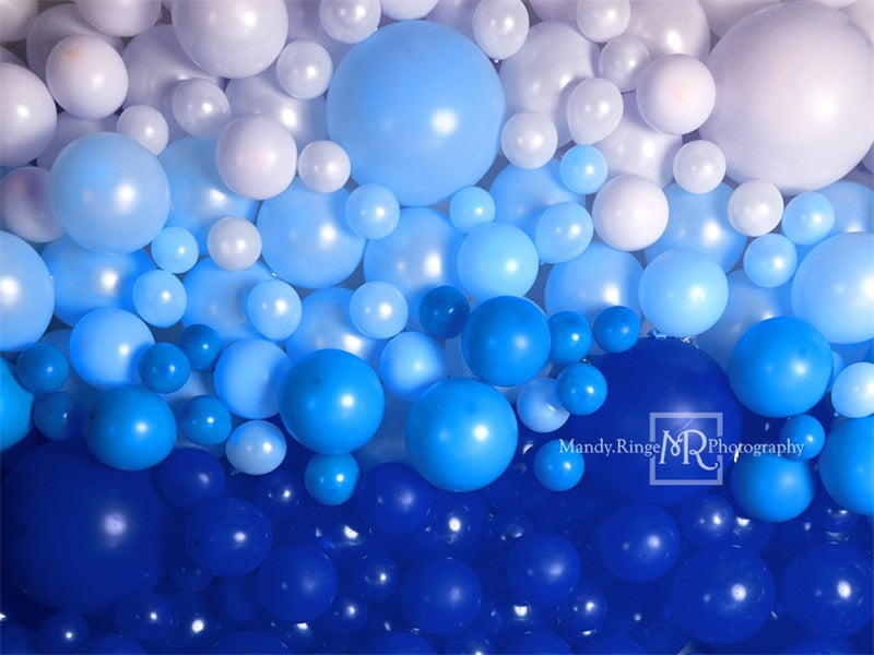 Kate Shades of Blue Balloon Wall Children Backdrop for Photography Designed by Mandy Ringe Photography - Kate Backdrop