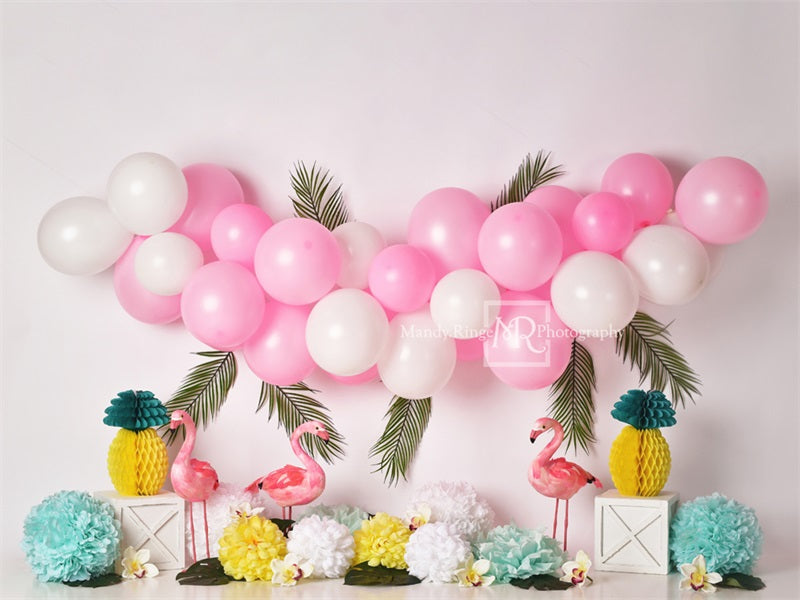 Kate Balloons Flowers Flamingo Summer Backdrop for Photography Designed by Mandy Ringe Photography - Kate Backdrop