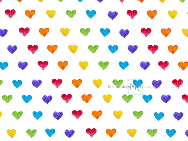 Kate Watercolor Rainbow Heart Pattern Backdrop Designed by Mandy Ringe Photography - Kate Backdrop