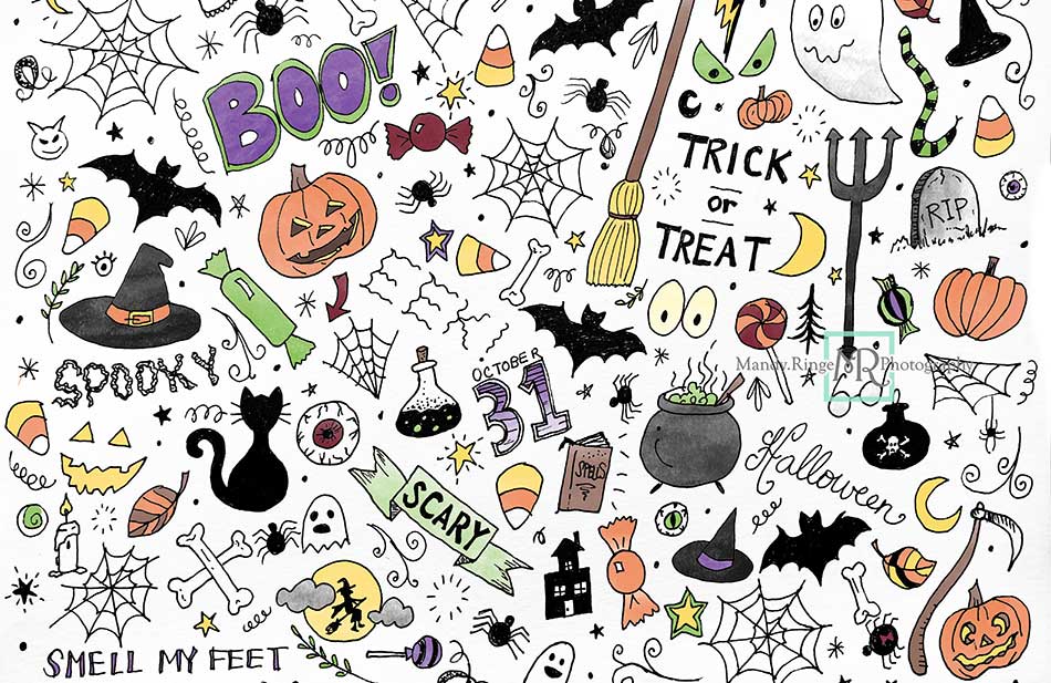 Kate Color Halloween Doodles Backdrop Designed by Mandy Ringe Photography - Kate Backdrop