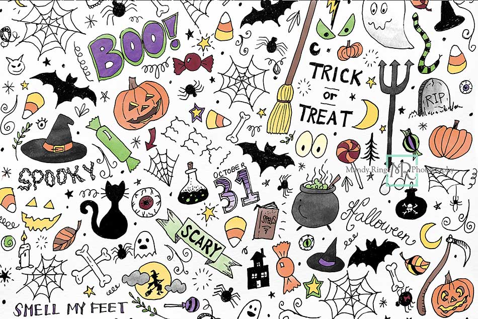 Kate Color Halloween Doodles Backdrop Designed by Mandy Ringe Photography - Kate Backdrop