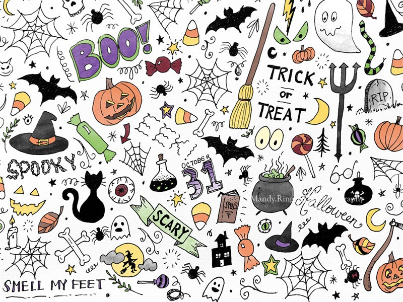 Kate Color Halloween Doodles Backdrop Designed by Mandy Ringe Photography - Kate Backdrop