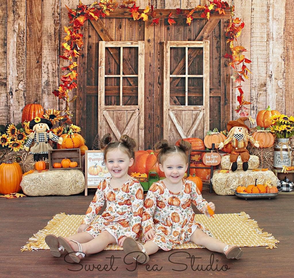 Kate Fall Pumpkin Backdrop Barn Door Designed by Emetselch - Kate Backdrop