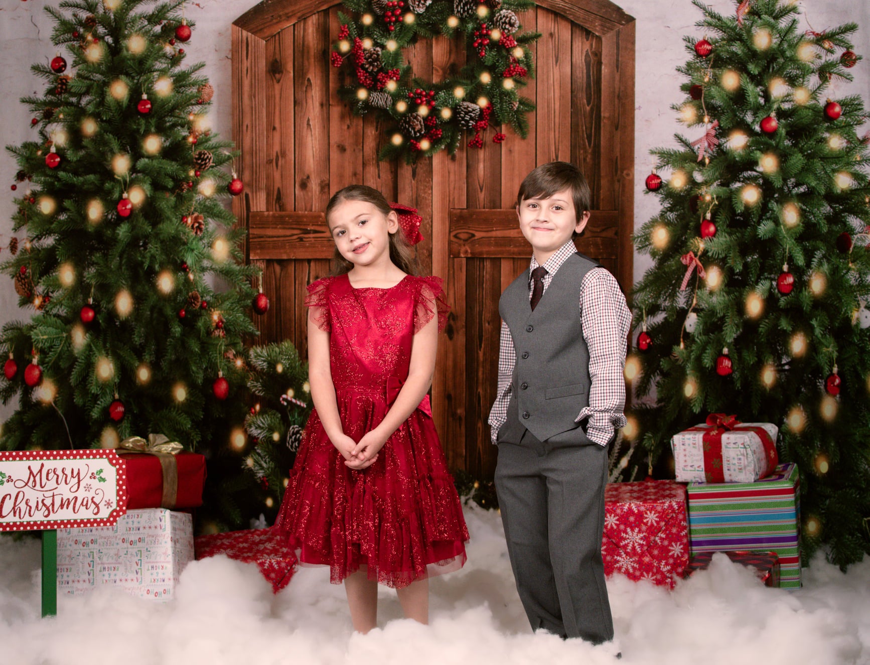 Kate Christmas Tree Wreath Backdrop Snow Winter Designed by Emetselch - Kate Backdrop