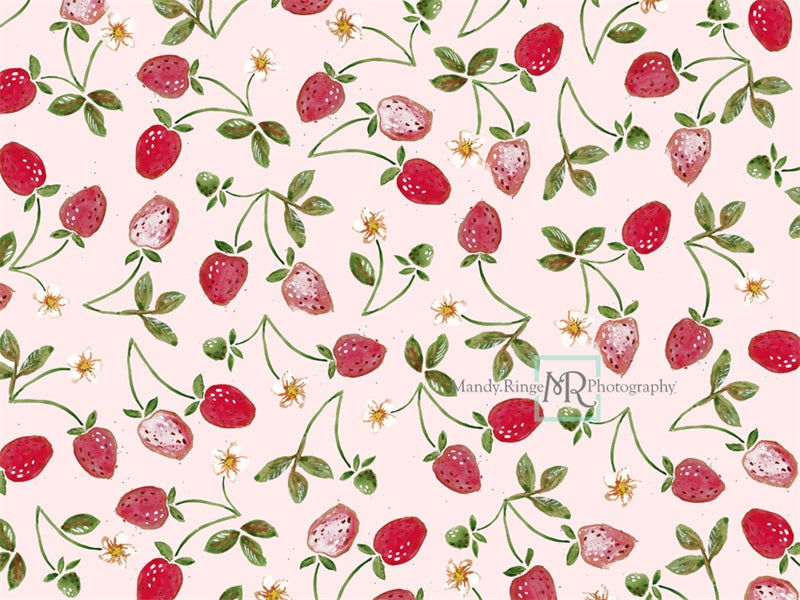 Kate Summer Strawberry Backdrop Watercolor Cake Smash Designed by Mandy Ringe Photography - Kate Backdrop