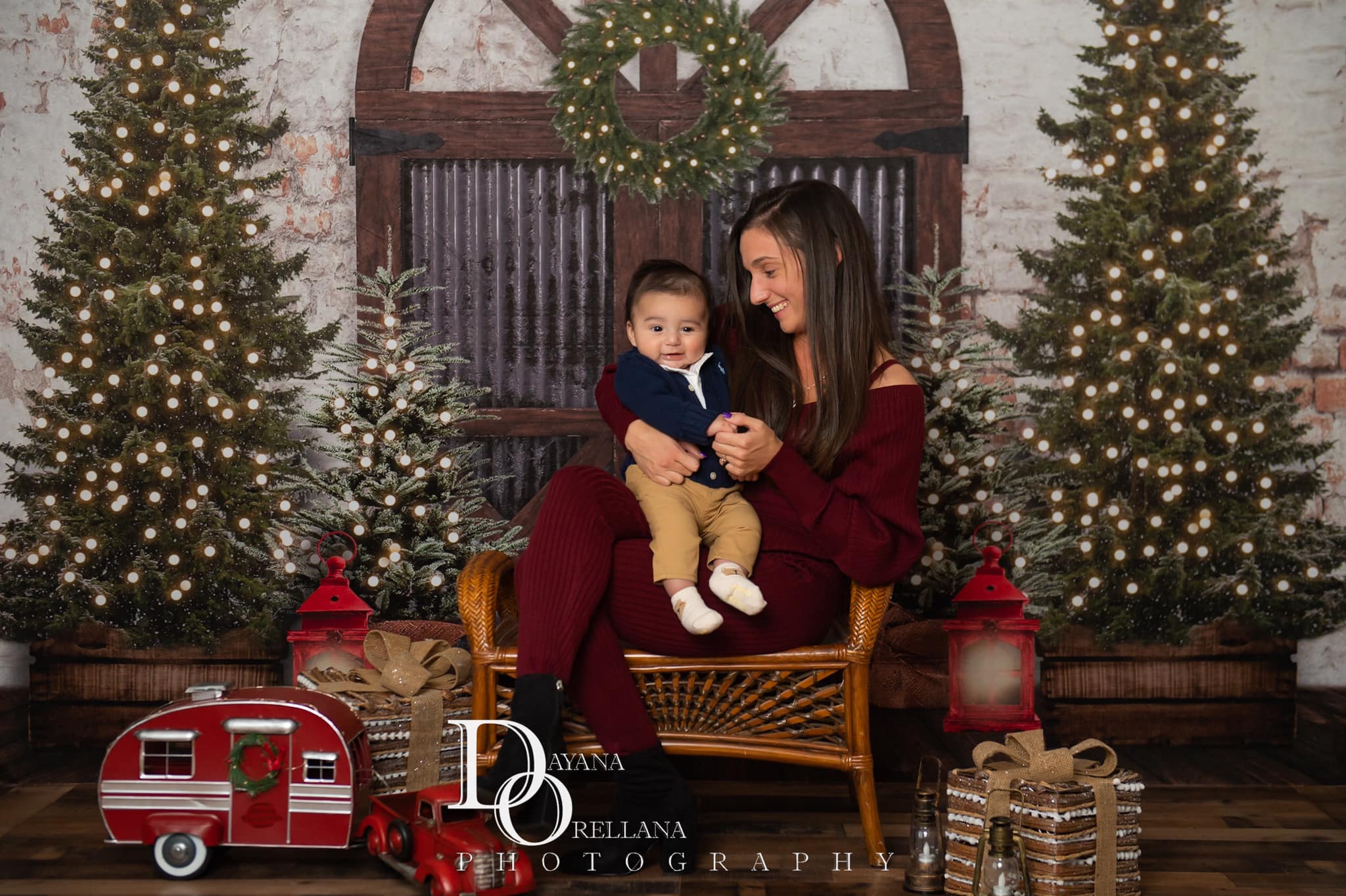 Kate Christmas Trees Backdrop Barn Door Retro for Photography - Kate Backdrop