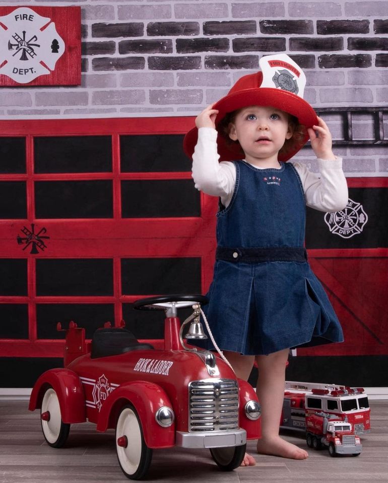 Kate Fire Station Backdrop Fire Fighting Brick designed by Arica Kirby - Kate Backdrop