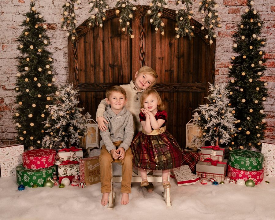 Kate Christmas Backdrop Winter Brick Wall Barn Door Designed by Emetselch - Kate Backdrop