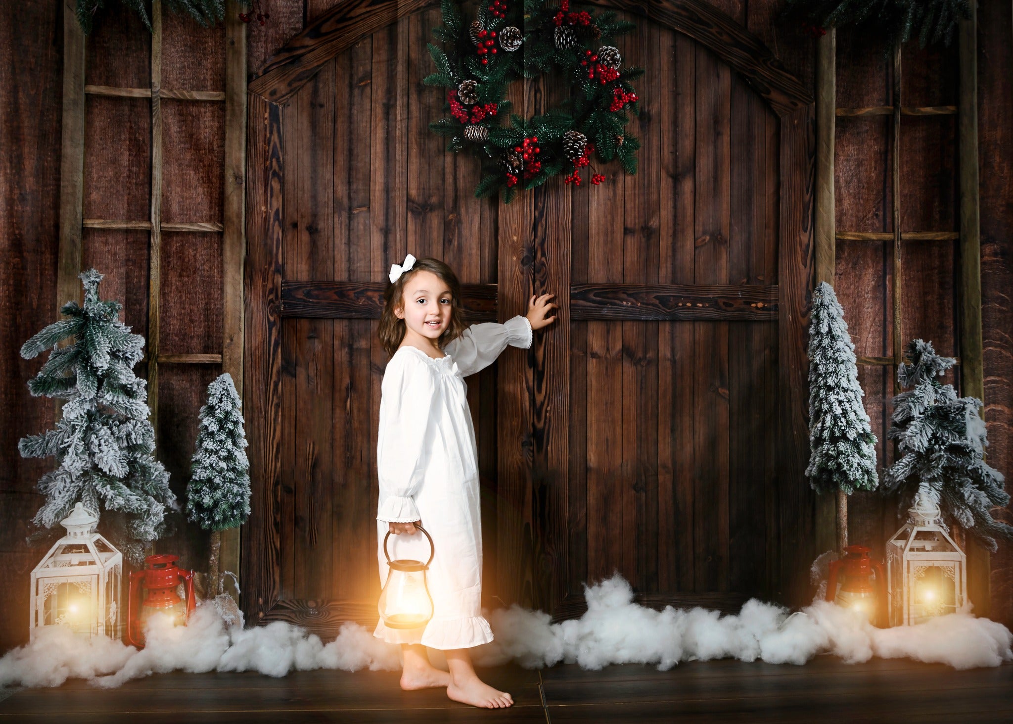 Kate Chalet Christmas Backdrop Barn Door Designed by Emetselch - Kate Backdrop
