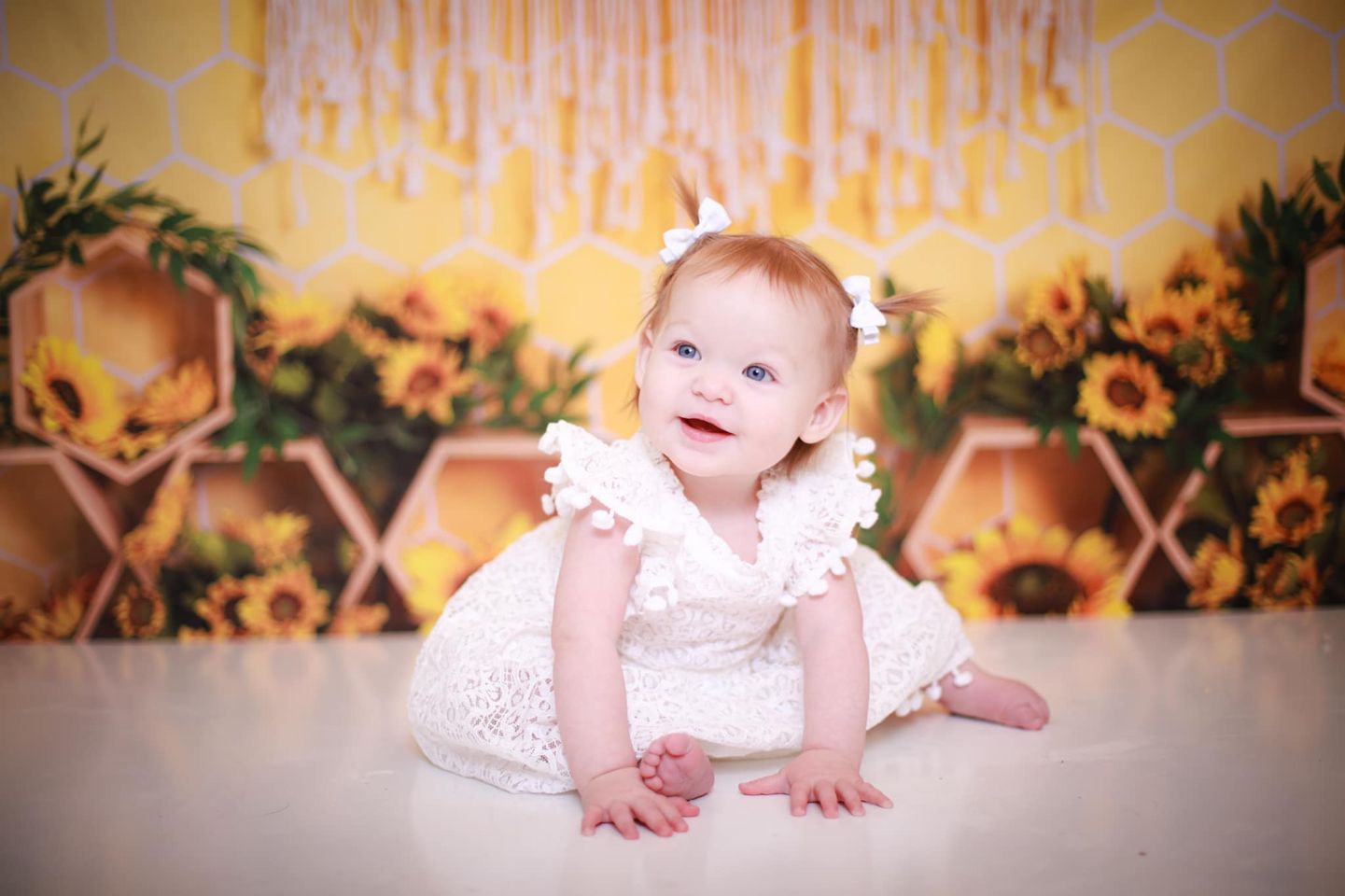 Kate Honeycomb Backdrop Yellow Boho Cake Smash Designed by Emetselch - Kate Backdrop