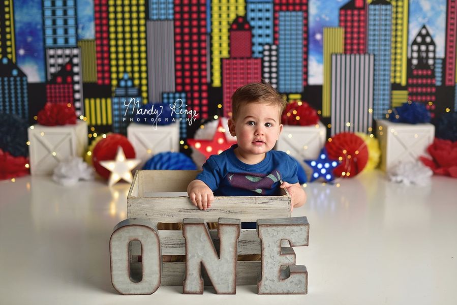 Kate Superhero City Backdrop Designed by Mandy Ringe Photography