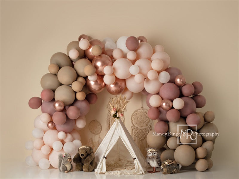 Kate Girl Boho Balloons Backdrop Wild One Animals Designed by Mandy Ringe Photography