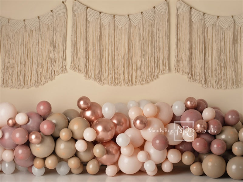 Kate Pink Boho Balloons Backdrop Macrame Wall Hanging Designed by Mandy Ringe Photography