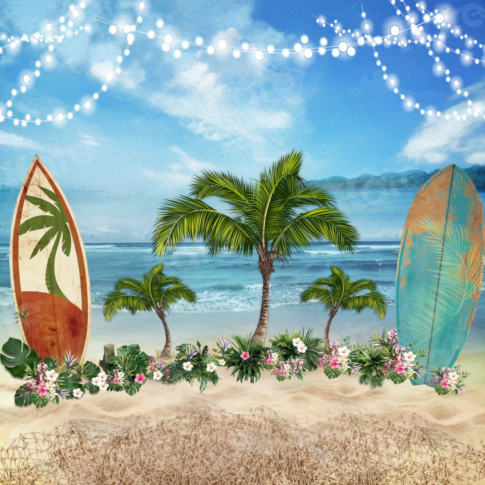 Kate Summer Seaside Backdrop Floral Surfboard Tree for Photography