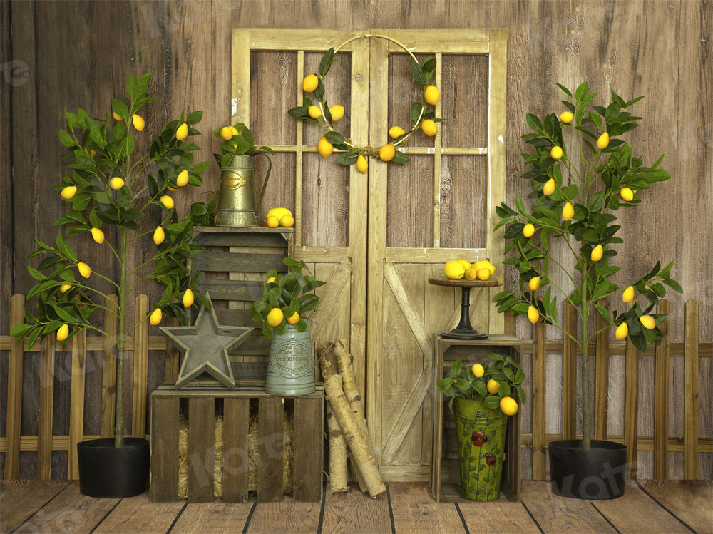 Zomer Achtergrond Taart Citroen Hout Schuurdeur voor Fotografie