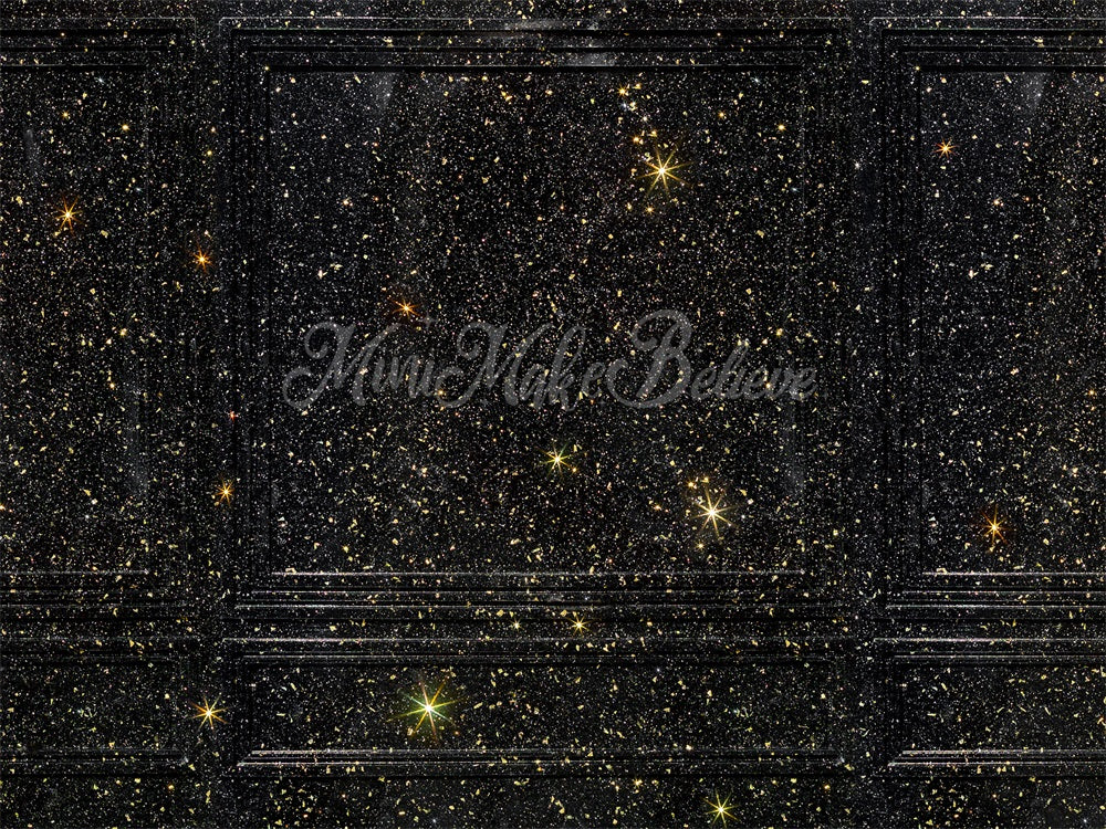 Kate New Years Gold Glitter Wall Black Stars Backdrop Designed by Mini MakeBelieve