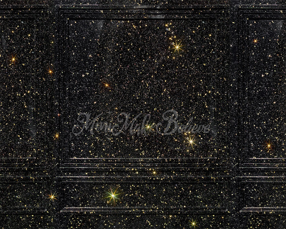 Kate New Years Gold Glitter Wall Black Stars Backdrop Designed by Mini MakeBelieve