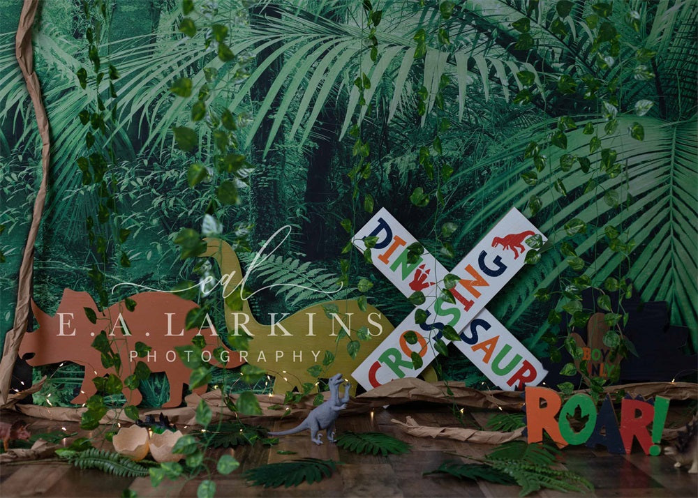 Kate Summer Wild Jungle Backdrop Dinosaur Crossing for Photography Designed by Erin Larkins