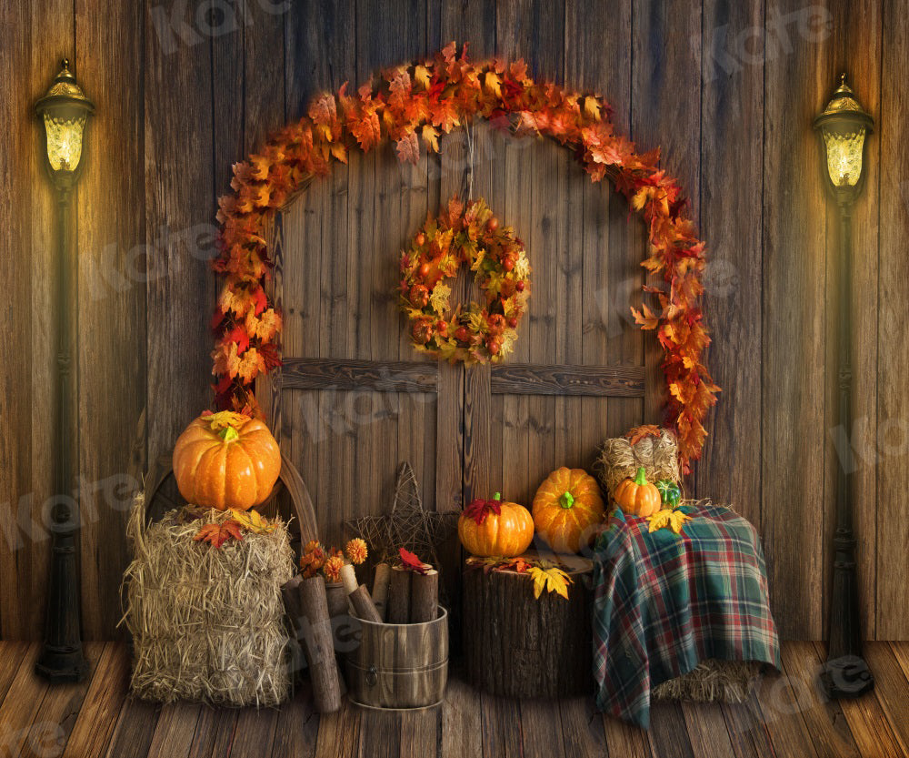 Herfstachtergrond Pompoenen Schuur Lampen voor Fotografie