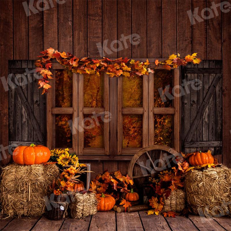 Herfstachtergrond Schuur Boerderij Pompoenen voor Fotografie