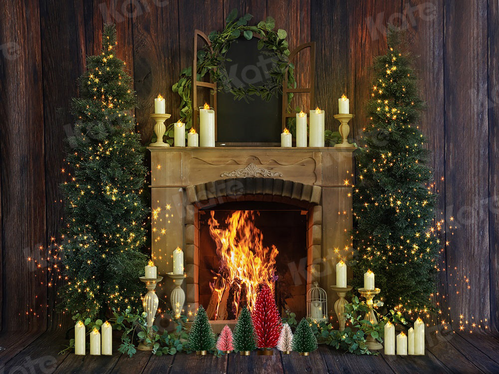Kerstdecor Open Haard Retro Hout voor Fotografie