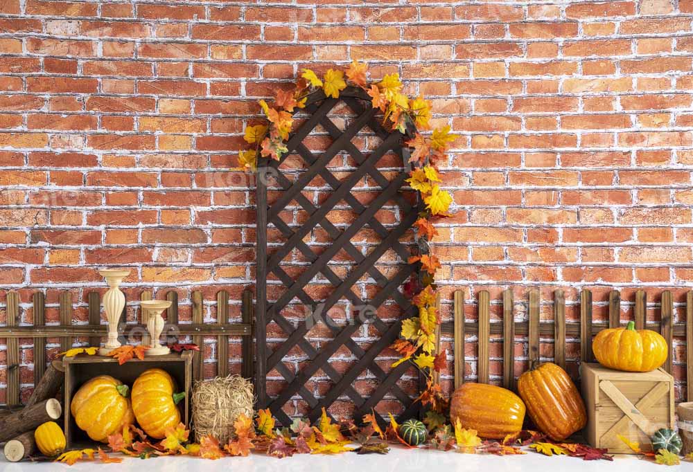 Kate Autumn Backdrop Pumpkin Retro Brick Wall Designed by Emetselch