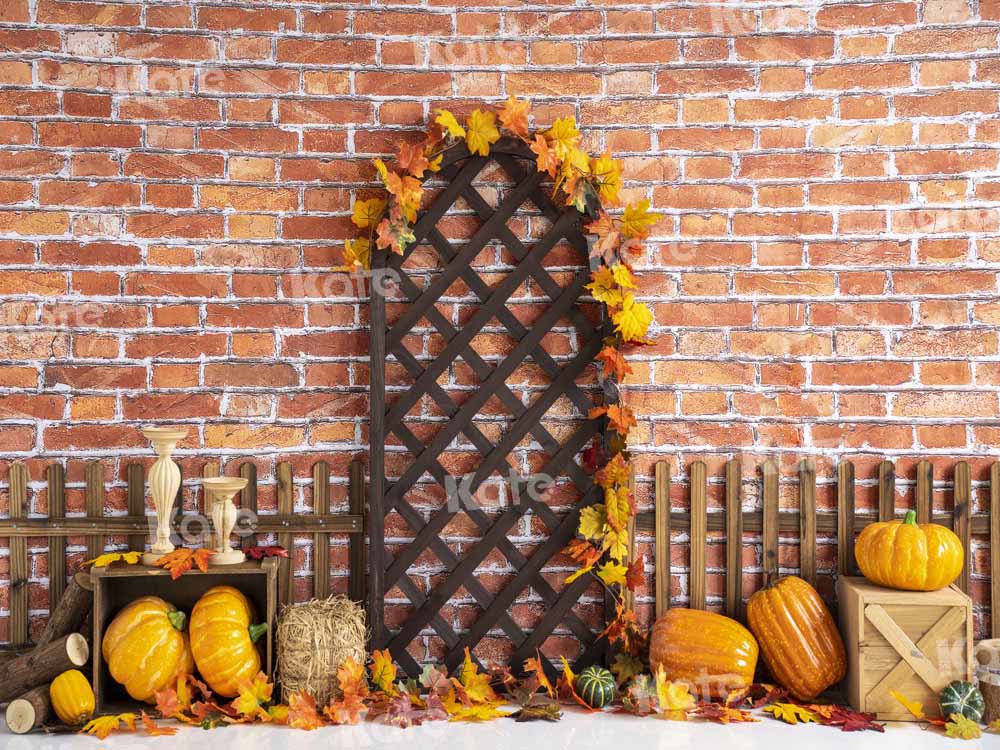 Kate Autumn Backdrop Pumpkin Retro Brick Wall Designed by Emetselch