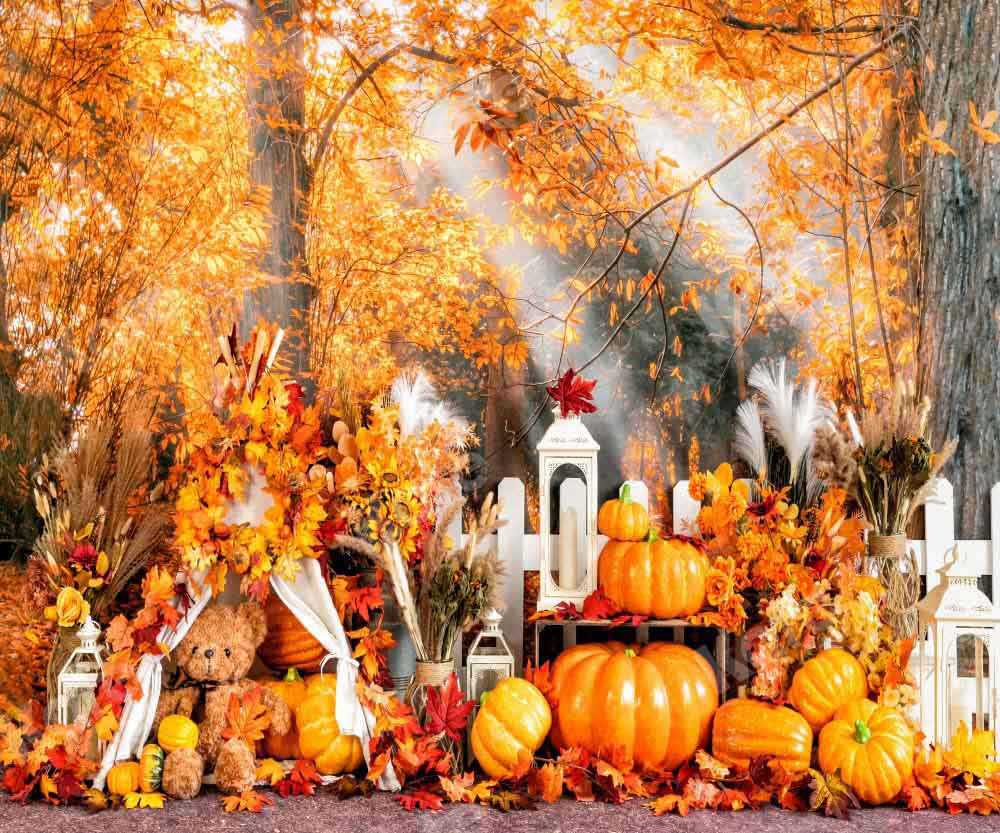 Kate Autumn Backdrop Out Door Birthday Pumpkins Designed by Emetselch