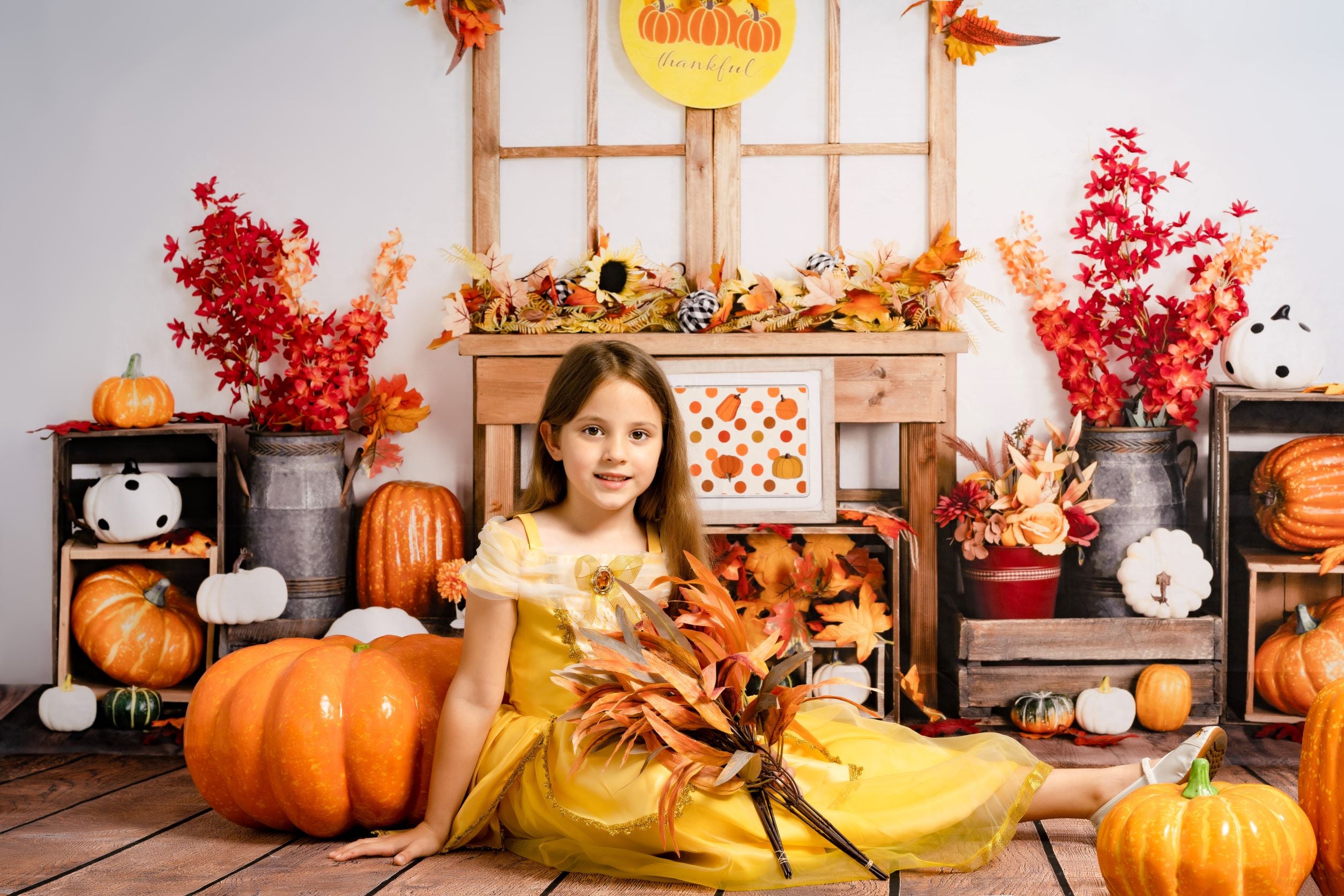 Kate Thanksgiving Autumn Pumpkin Maple Leaves Backdrop Designed by Uta Mueller Photography