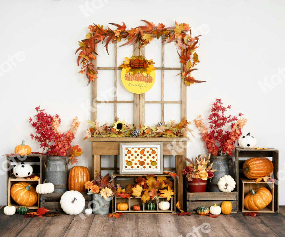 Kate Thanksgiving Autumn Pumpkin Maple Leaves Backdrop Designed by Uta Mueller Photography