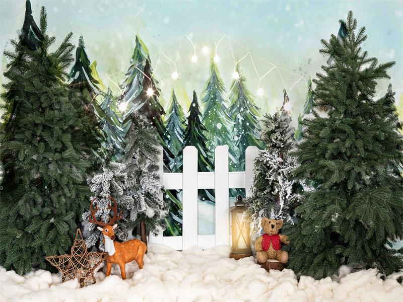 Fondo de Navidad con Valla y Alces para Fotografía al Aire Libre