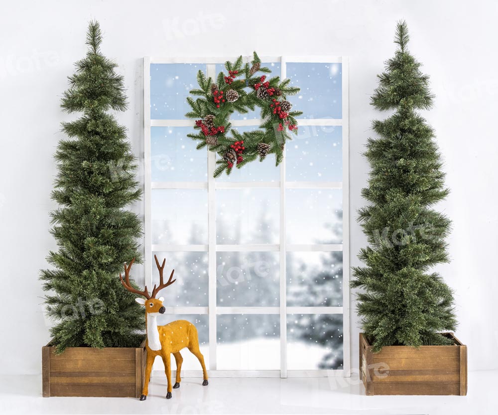 Winter Foto Achtergrond Kerstboom Raam Ontworpen door Emetselch