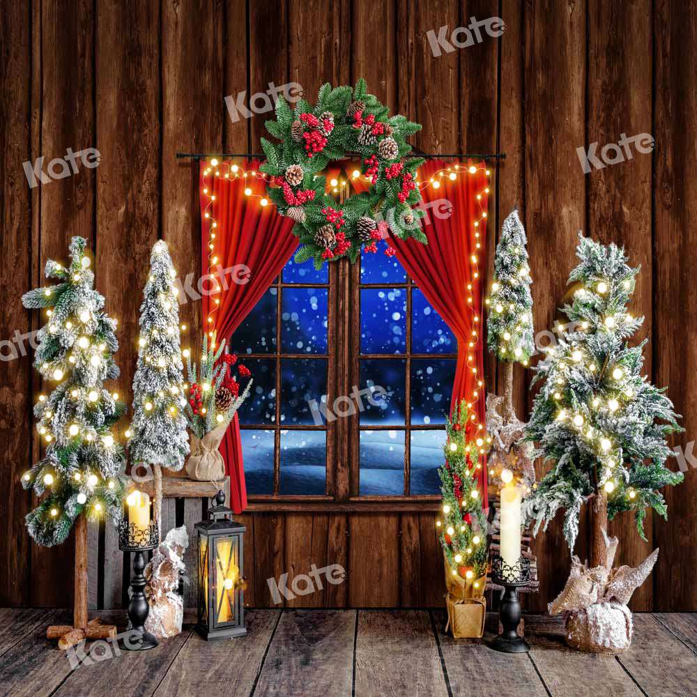 Kate Christmas Backdrop Retro Tree Snow Window Designed by Emetselch