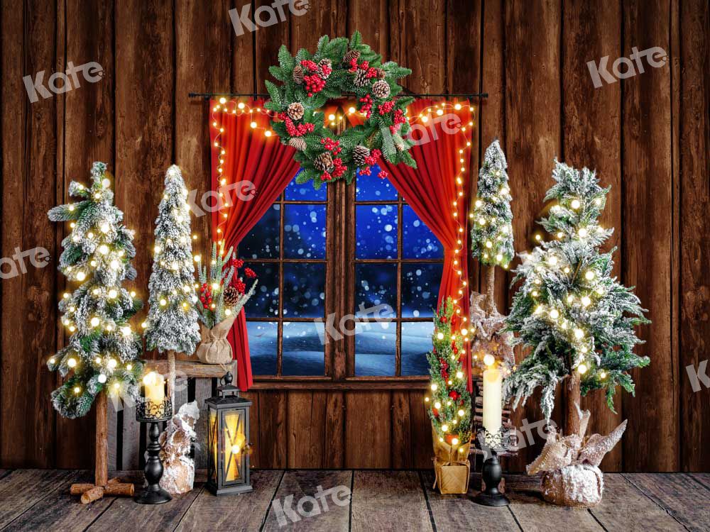 Kate Christmas Backdrop Retro Tree Snow Window Designed by Emetselch