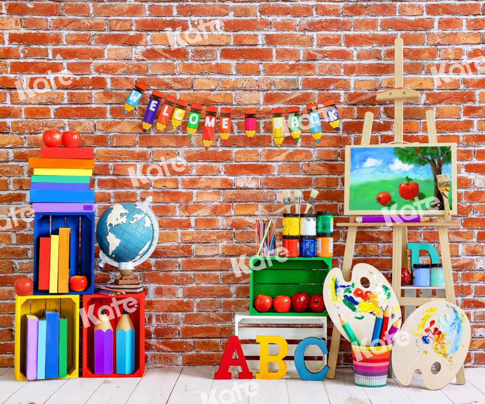 Kate Back to School Backdrop Retro Red Brick Wall Artist Designed by Emetselch