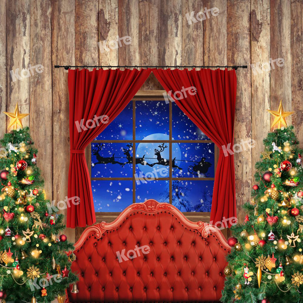 Kerstachtergrond Rood Hoofdbord Raam Kerstboom Ontworpen door Chain Photography