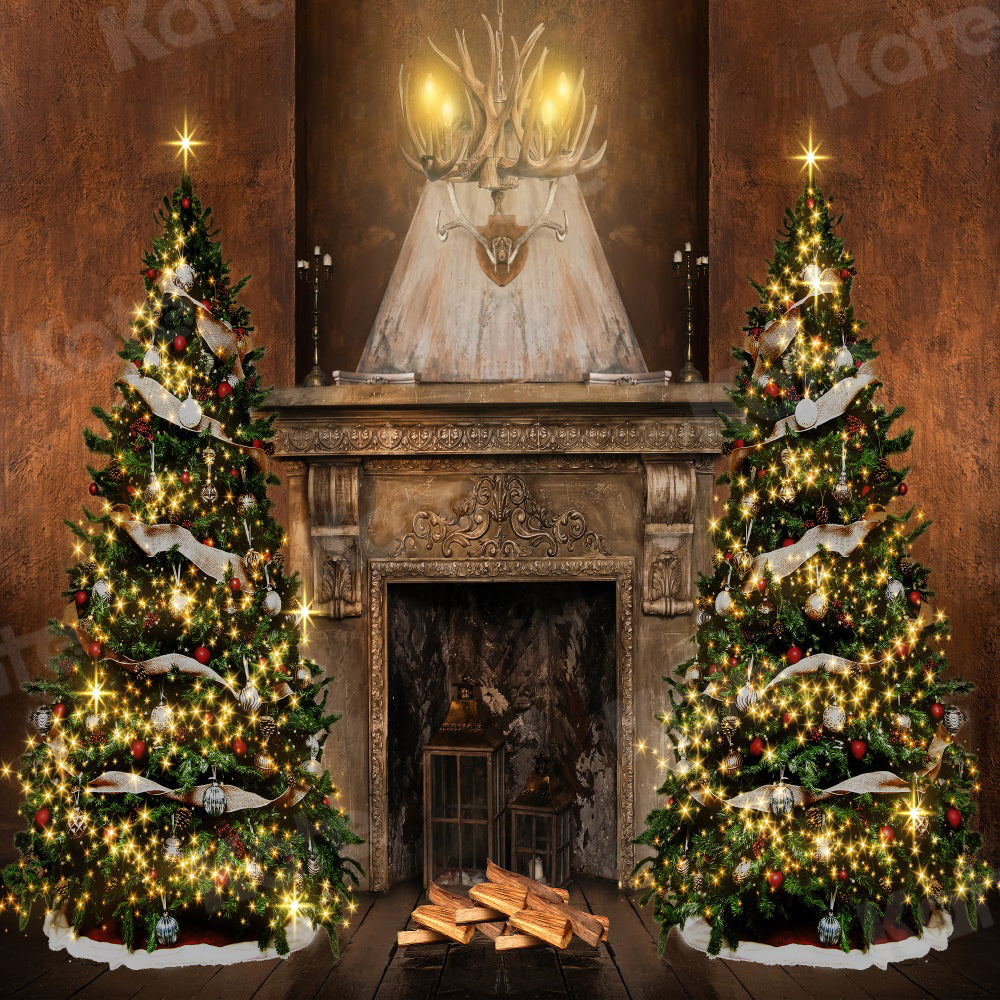 Fondo de Navidad Árbol Chimenea Retro para Fotografía