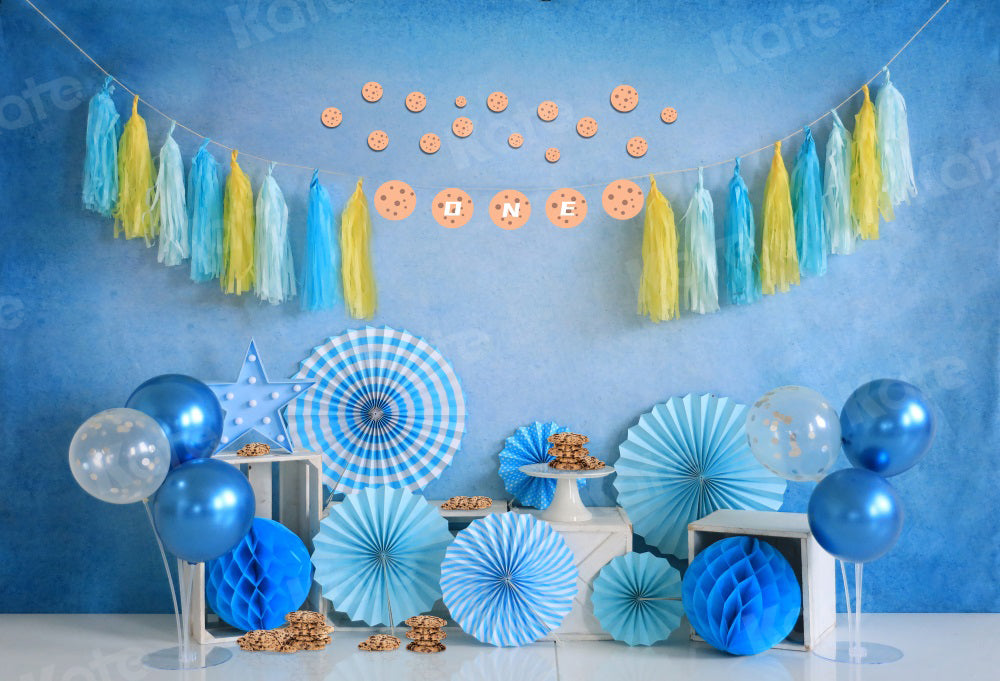 Verjaardagsachtergrond Blauw Taart Smash voor Fotografie