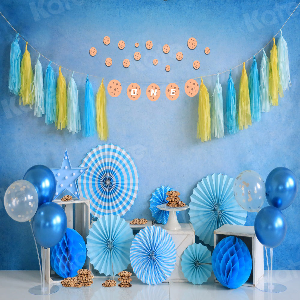 Verjaardagsachtergrond Blauw Taart Smash voor Fotografie