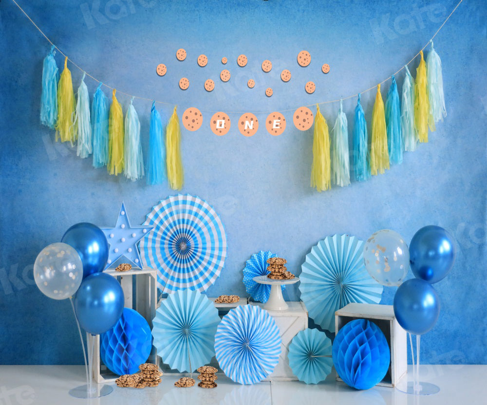 Verjaardagsachtergrond Blauw Taart Smash voor Fotografie