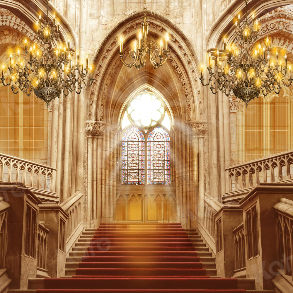 Sfondo Retro Dorato del Castello a Scalinata Romantica per Fotografia