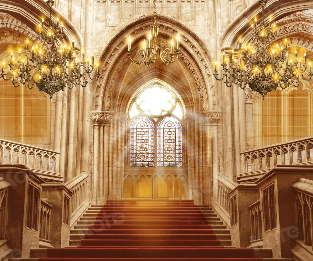 Sfondo Retro Dorato del Castello a Scalinata Romantica per Fotografia